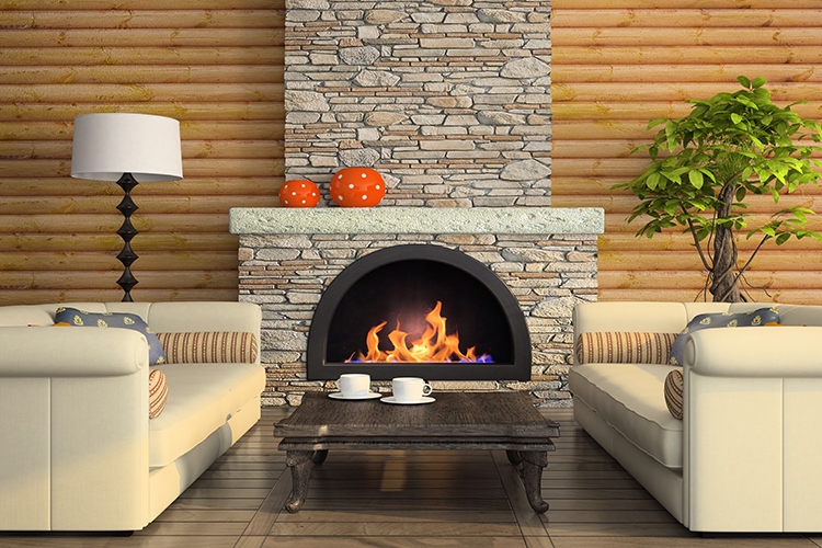 Part of the modern interior with fireplace 3D rendering